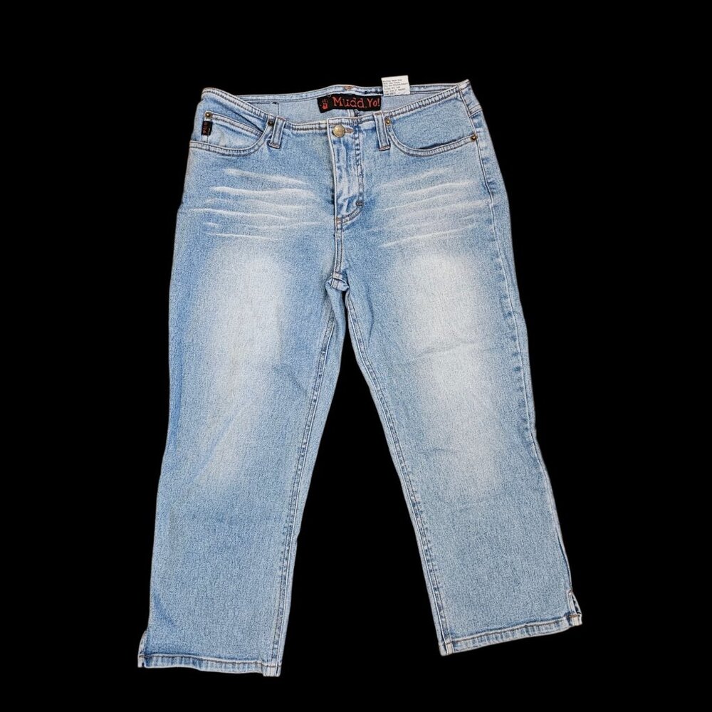 Y2K Mudd Jeans Cropped Capris Jrs Sz 7 Light Wash Denim Stretch Vintage